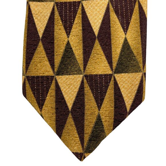 Tom James Bundle 2 Geometric Silk Neckties 60" Gold Cream Olive Purple Burgundy - Picture 4 of 10